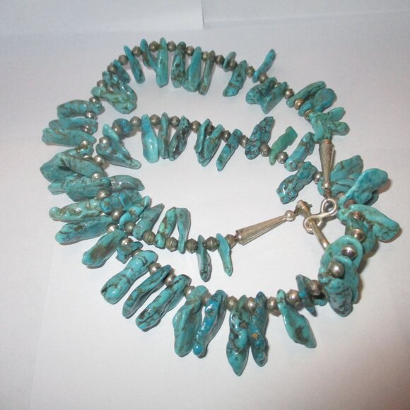 Turquoise Native American Sterling Silver 24" Vintage Necklace - Picture 4 of 5